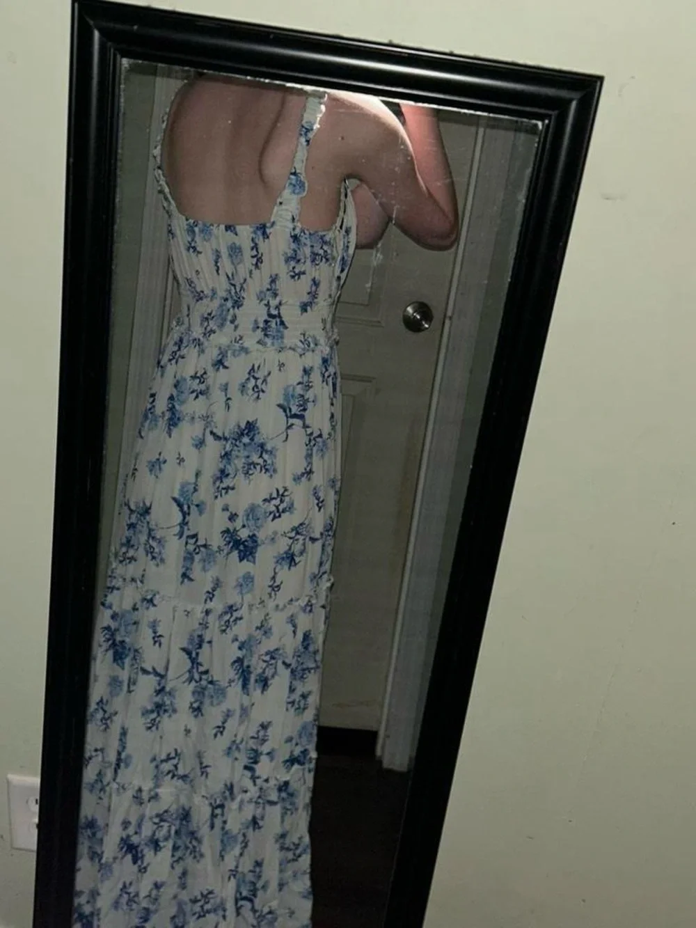 Inspired Hearts Cream Maxi Dress with Blue Floral Print